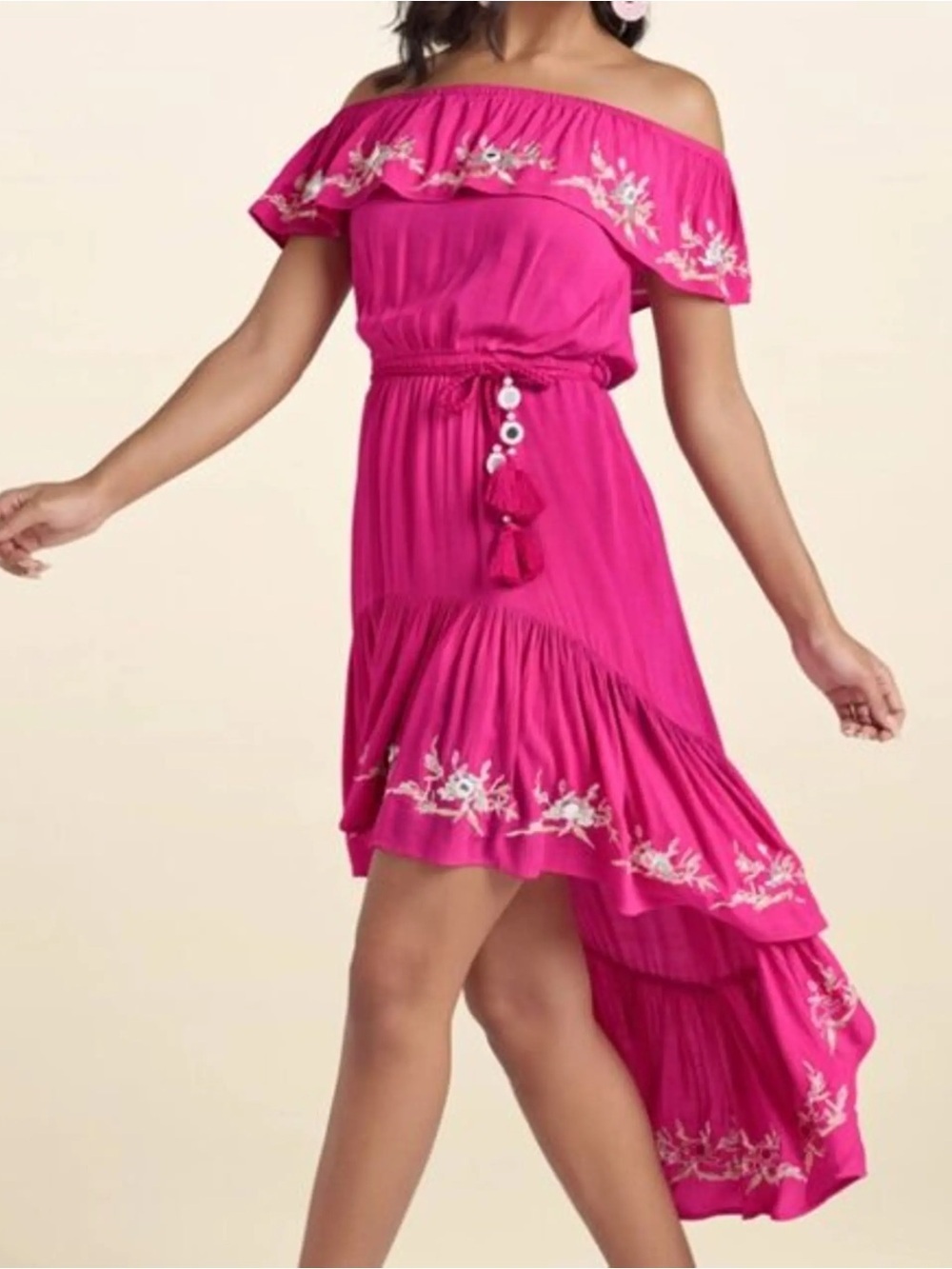 VENUS Off-Shoulder Fuchsia Embroidered Summer Dress NWOT SIZE 4
